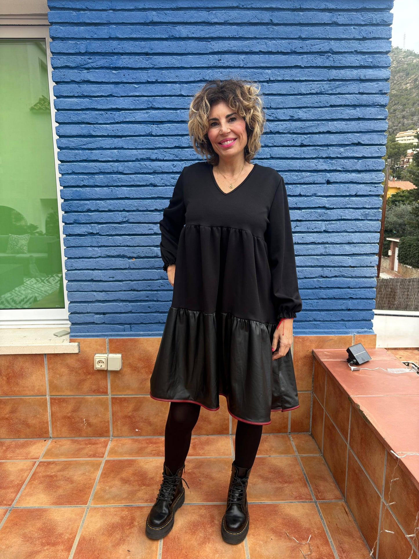 VESTIDO COMBINADO POLIPIEL