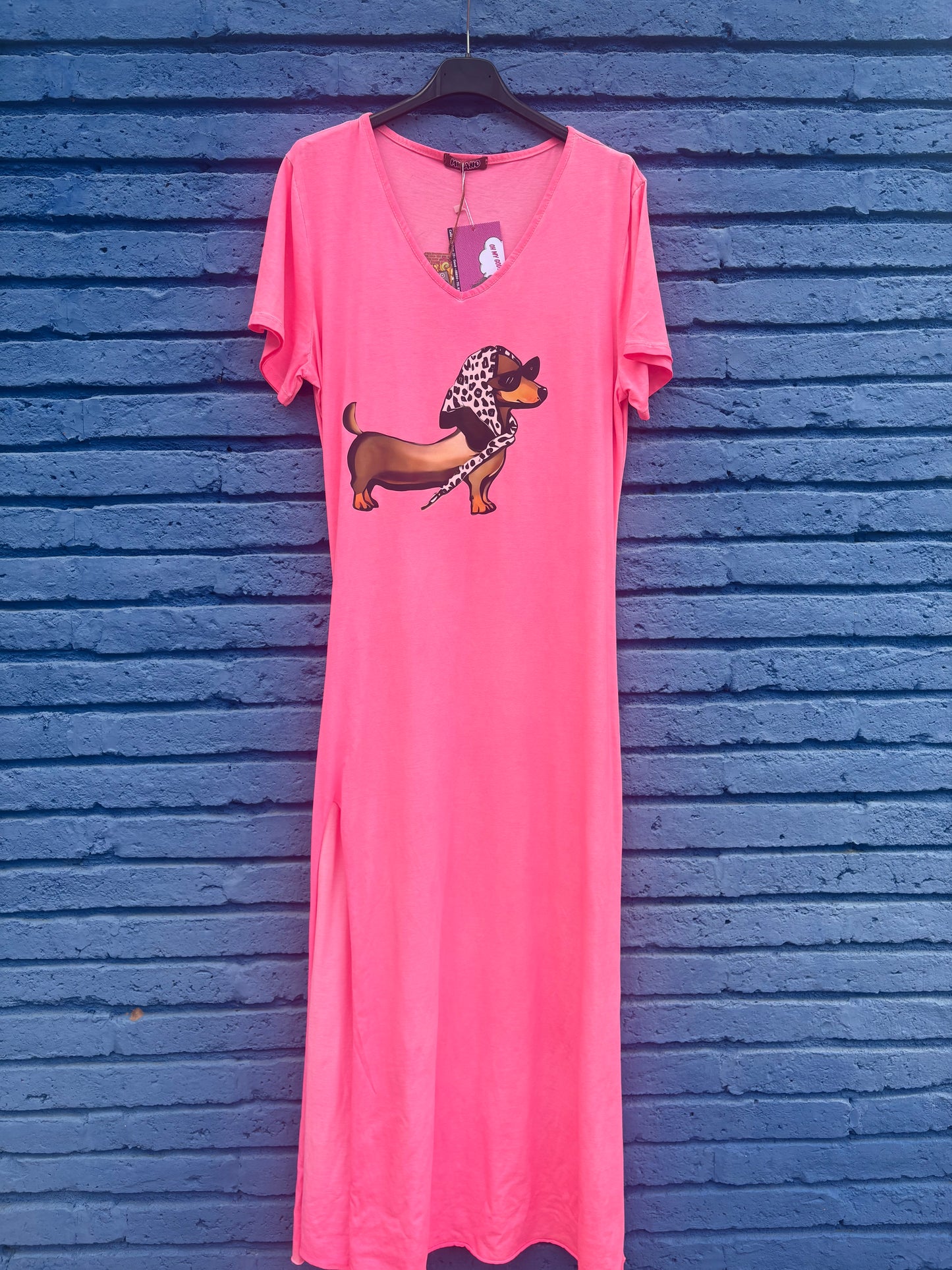VESTIDO FUCSIA CON ESTAMPADO PERRO