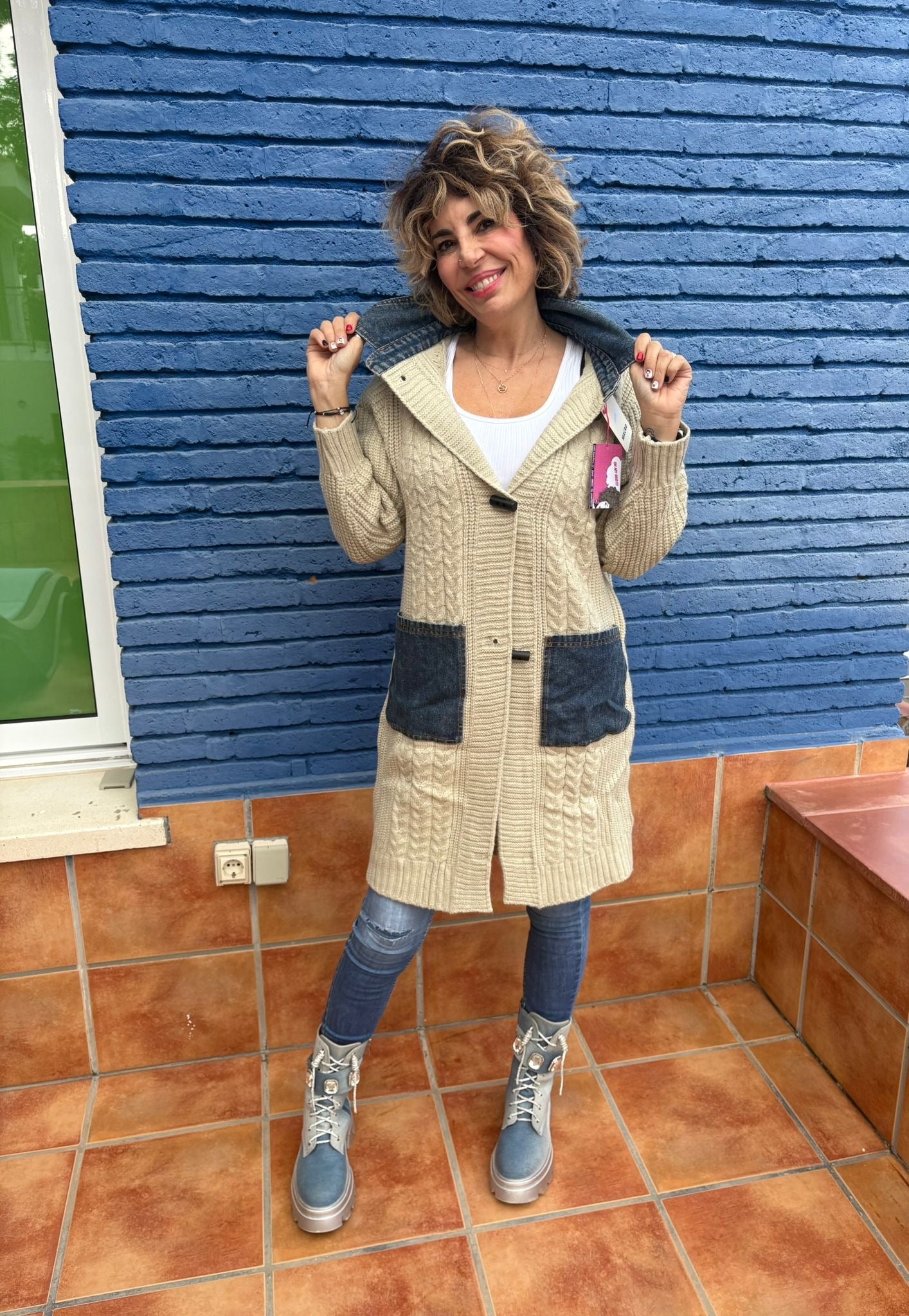 CHAQUETA COMBINADA TEJANA LARGA