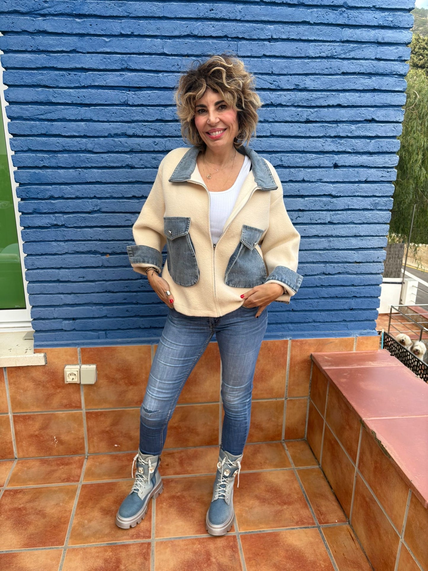 CHAQUETA COMBINADA TEJANA CORTA