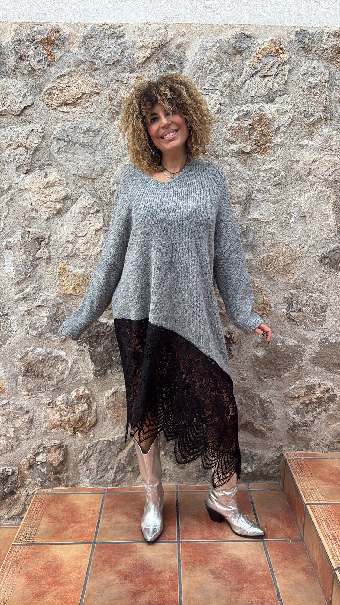 VESTIDO COMBINADO CON ENCAJE