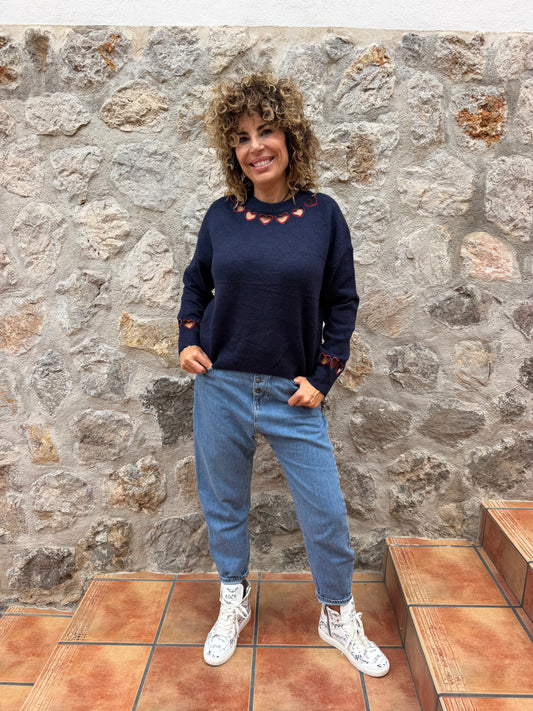 JERSEY AZUL MARINO CON CORAZONES