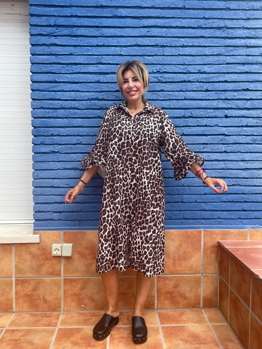 VESTIDO ANIMAL PRINT MANGAS VOLUMINOSAS