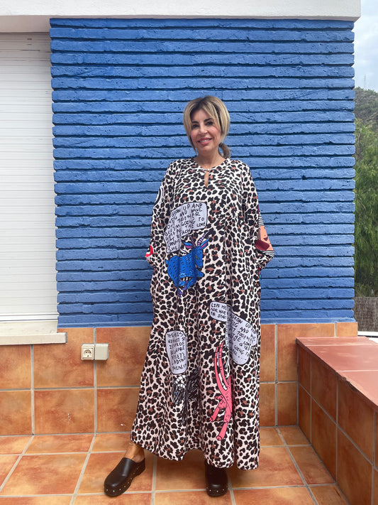 VESTIDO LEOPARDO CON ESTAMPADOS DIVERTIDOS