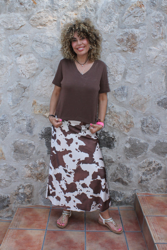 FALDA ESTAMPADO VACA MARRÓN